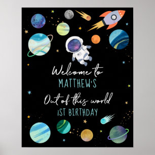 Blue Astronaut Buitenspace Birthday Welkom Poster