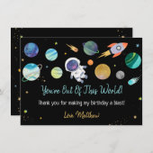 Blue Astronaut Buitenspace First Birthday Bedankkaart (Voorkant / Achterkant)