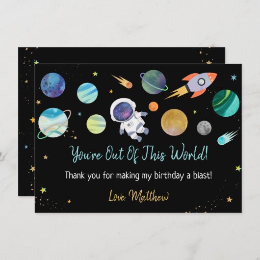 Blue Astronaut Buitenspace First Birthday Bedankkaart (Voorkant / Achterkant)