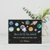 Blue Astronaut Buitenspace First Birthday Bedankkaart (Staand voorkant)