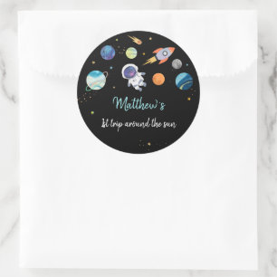  Blue Astronaut Buitenspace First Birthday Ronde Sticker