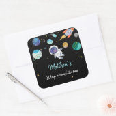 Blue Astronaut Buitenspace First Birthday Vierkante Sticker (Envelop)