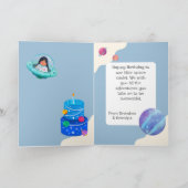 Blue Astronaut Foto Name Birthday Kaart (Binnen)