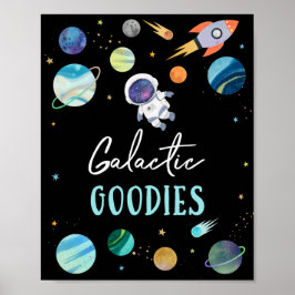 Blue Astronaut Galactic Goodies Birthday Sign Poster