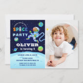 Blue Astronaut Galaxy Buitenspatie Birthday Foto Kaart (Voorkant)