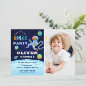 Blue Astronaut Galaxy Buitenspatie Birthday Foto Kaart (Staand voorkant)