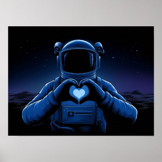 Blue Astronaut Making Heart Sign on Alien Moon Poster (Voorkant)