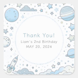 Blue Astronaut Outer Space Kids Verjaardag Bedankt Vierkante Sticker