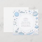 Blue Astronaut Outer Space Rocket Kids Verjaardag Kaart (Voorkant / Achterkant)