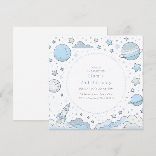 Blue Astronaut Outer Space Rocket Kids Verjaardag Kaart (Voorkant / Achterkant)
