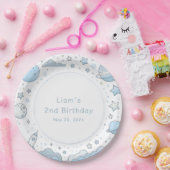 Blue Astronaut Outer Space Rocket Kids Verjaardag Papieren Bordje (Feest)