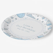 Blue Astronaut Outer Space Rocket Kids Verjaardag Papieren Bordje (Gekanteld)