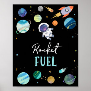 Blue Astronaut Rocket Fuel Birthday Sign Poster