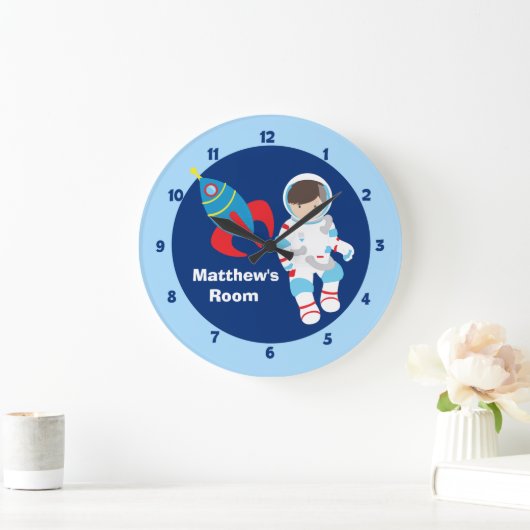 Blue Astronaut Spaceship Kids Grote Klok (Huis)