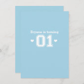 Blue Athletic 01 1e verjaardag douche uitnodiging (Voorkant / Achterkant)