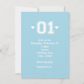 Blue Athletic 01 1e verjaardag douche uitnodiging (Achterkant)