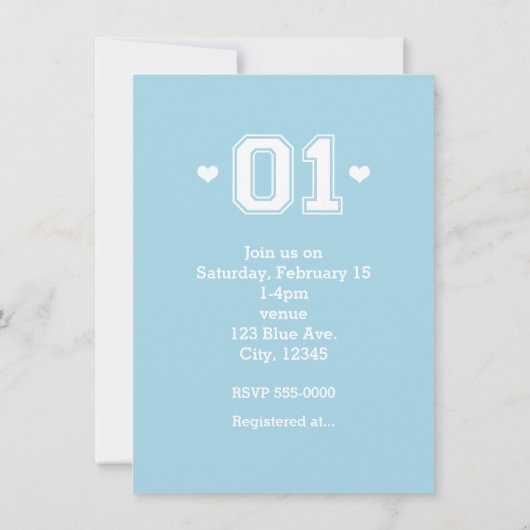 Blue Athletic 01 1e verjaardag douche uitnodiging (Achterkant)