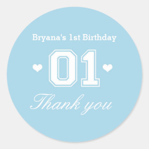 Blue Athletic 01 1st Birthday Baby shower Stickers