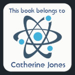 Blue Atom Science Design Bookplate Sticker<br><div class="desc">Blauwe Atom Science Design Bookplate Sticker met aanpasbare tekst en achtergrondkleur.</div>