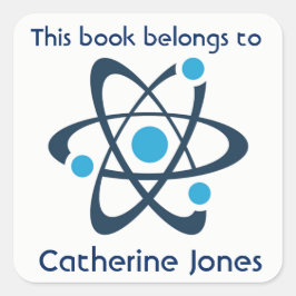 Blue Atom Science Design Bookplate Sticker