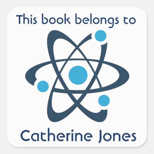 Blue Atom Science Design Bookplate Sticker (Voorkant)