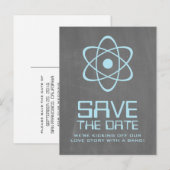Blue Atomic Chalkboard Save the Date Briefkaart (Voorkant / Achterkant)