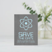 Blue Atomic Chalkboard Save the Date Briefkaart (Staand voorkant)