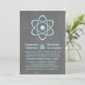 Blue Atomic Chalkboard Wedding Invite Kaart (Staand voorkant)