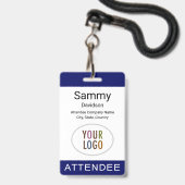 Blue Attendee Badge Event Logo Lanyard Clip Reel (Front with Lanyard)