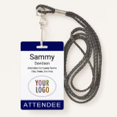 Blue Attendee Badge Event Logo Lanyard Clip Reel (Voorkant met draagriem)