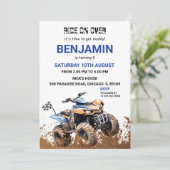 Blue ATV Wheeler Bike Verjaardag uitnodiging (Staand voorkant)