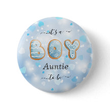 Blue Auntie to Be Boy Baby shower Button