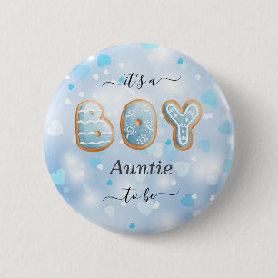 Blue Auntie to Be Boy Baby shower Button