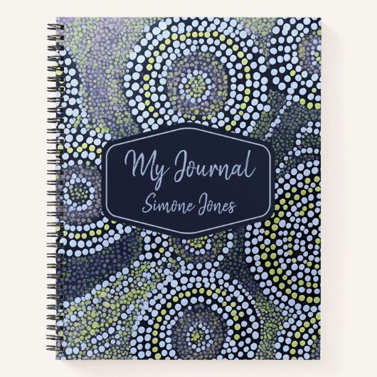 Blue Australian Modern Art Dot Custom Name Notitieboek (Voorkant)