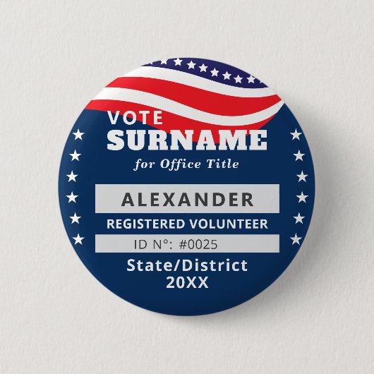 Blue Authorized Volunteer Election Campaign ID Ronde Button 5,7 Cm (Voorkant)