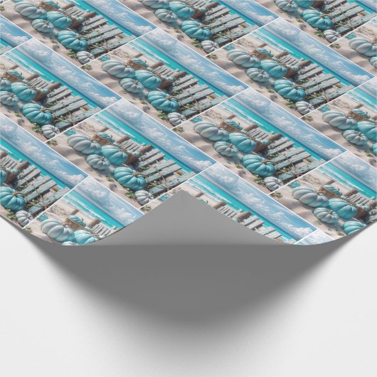Blue Autumn Beach Pumpkins Cadeaupapier (Hoek)