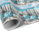 Blue Autumn Beach Pumpkins Cadeaupapier (Rol Hoek)