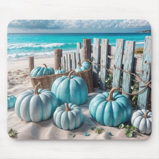 Blue Autumn Beach Pumpkins Muismat (Voorkant)