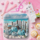 Blue Autumn Beach Pumpkins Papieren Bordje (Feest)