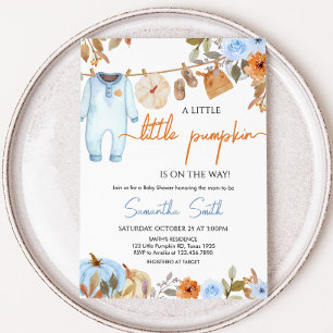 Blue Autumn Floral Pumpkin Baby shower Kaart
