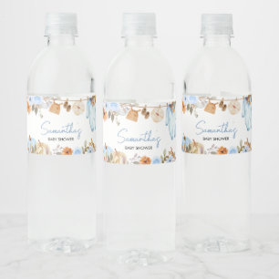 Blue Autumn Floral Pumpkin Baby shower Waterfles Etiket