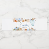 Blue Autumn Floral Pumpkin Baby shower Waterfles Etiket (Enkel label)