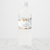 Blue Autumn Floral Pumpkin Baby shower Waterfles Etiket (Voorkant)