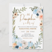 Blue Autumn Flowers Pompoen Baby shower Kaart (Voorkant)