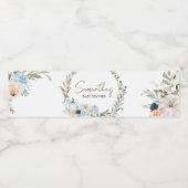 Blue Autumn Flowers Pompoen Baby shower Waterfles Etiket (Enkel label)