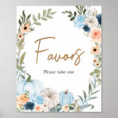 Blue Autumn Flowers Pumpkin Baby shower Favors Poster (Voorkant)