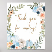 Blue Autumn Flowers Pumpkin Bedankt voor uw komst Poster (Voorkant)