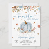 Blue Autumn Little Pumpkin Baby shower Kaart (Voorkant)