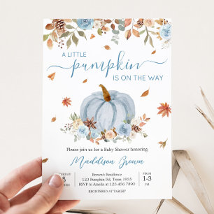 Blue Autumn Little Pumpkin Baby shower Kaart