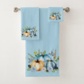 Blue Autumn Pumpkin Waterverf Thanksgiving Bad Handdoek (Insitu)